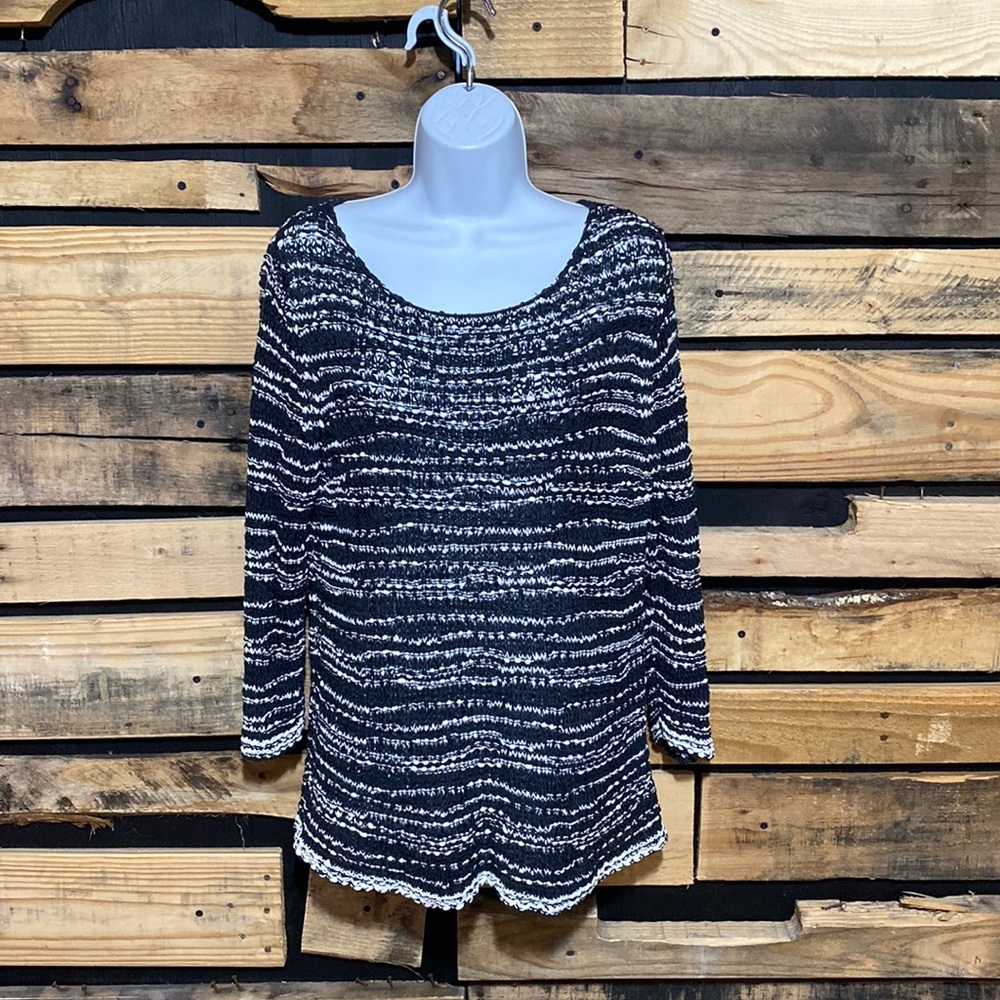 Eileen Fisher Black & White Italian Yard Knit Sweater Medium